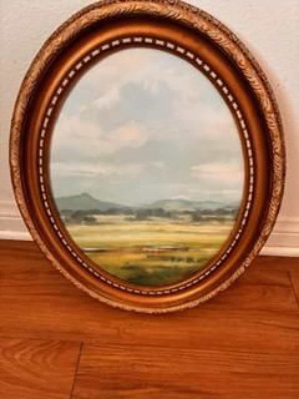 Oval Gold Framed Landscape Painting - Warm Tones